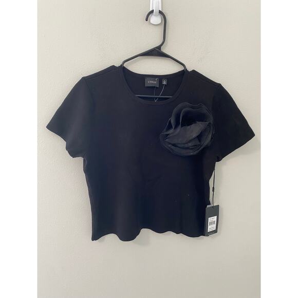 New Cyrus Cropped Black Sweater with Flower Pendant Size Large - Picture 1 of 4